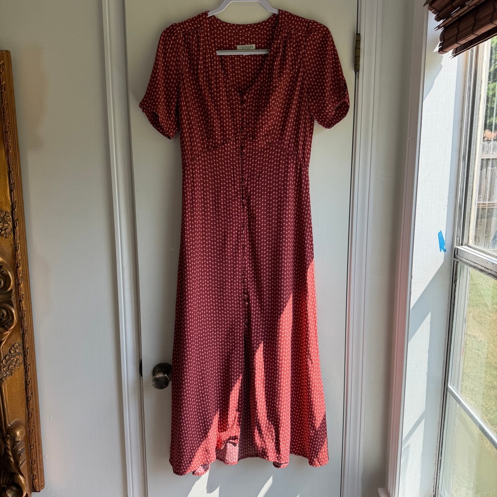 Tecovas Womens Rust Red Geometric Floral Button Front Midi Dress XS TW160002
